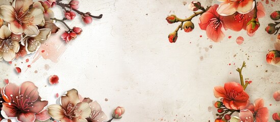 Fototapete - Get a blank photo frame template with copy space image featuring flowers and a textured design for a wide collage frame