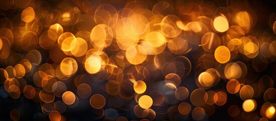 Poster - Abstract golden lights and bokeh on a dark backdrop creating a festive New Year or Christmas themed copy space image