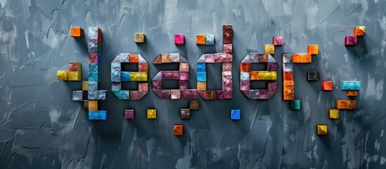 Poster - Aerial perspective of the word leader formed by colorful blocks on a gray backdrop with copy space image