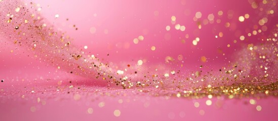 Fototapete - A pink backdrop adorned with shimmering gold and space for text or images. Creative banner. Copyspace image