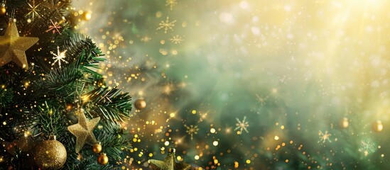 Aufkleber - Holiday season concept with a festive fir tree adorned with gold stars glitter and ornaments Copy space image for Christmas and New Year celebrations