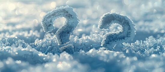 Poster - Snow with question marks and an arrow showcasing its icy texture In the background there is a perfect spot for text or a copy space image