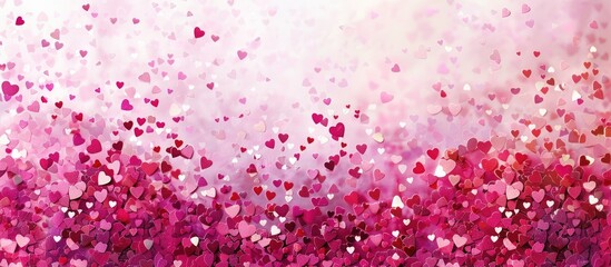 Poster - Festive backdrop with a colorful mix of hearts and confetti in magenta and white tones ideal for Valentine s Day and love themed copy space image