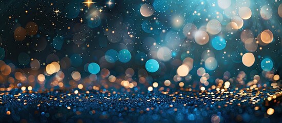 Aufkleber - Prepare for the holidays with a trendy phantom blue background adorned with gold sparkles confetti and ample copy space image for text placement
