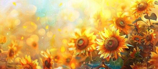 Aufkleber - Sunflowers blooming elegantly with a vibrant backdrop ideal for a copy space image