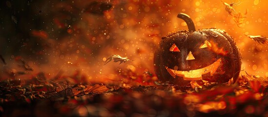 Aufkleber - Autumn themed Halloween postcard with a spooky pumpkin background perfect for Halloween decor featuring copy space image