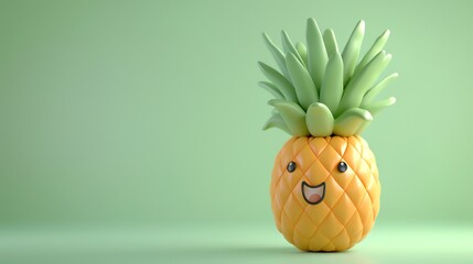 Poster - A cartoon pineapple with a happy face on a green background.