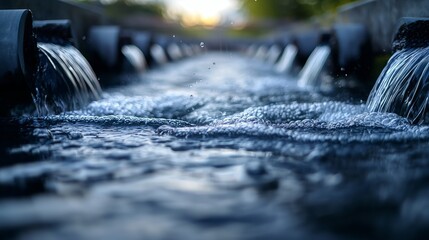 Poster - Close-up of Water Flowing Over Hydroelectric Dam. Close-up view of water flowing over the edge of a hydroelectric dam, highlighting the details of the water movement.
