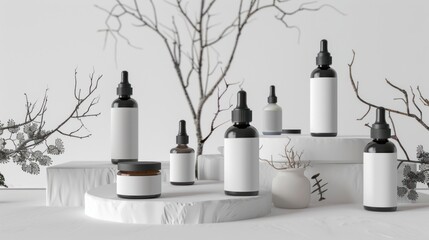 Wall Mural - Minimalist Product Display with Bottles