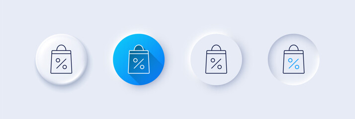 Poster - shopping bag with percentage line icon. neumorphic, blue gradient, 3d pin buttons. supermarket buyin