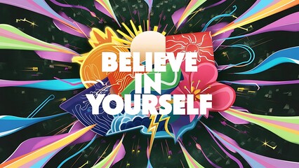 Believe In Yourself colorful background and text (T-shirt Design Motivational Quote, Illustration ,Typography)