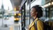 © KKC Studio - Female Bus Driver Helping Passengers at Urban Transit Stop - Commuter Transport Worker Assisting People in City