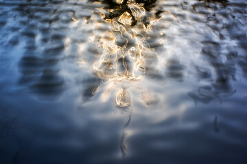 Water surface with reflections of lights. Abstract background