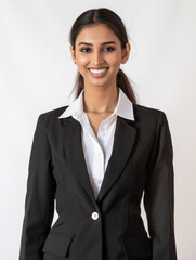 Wall Mural - young indian business woman standing on white background