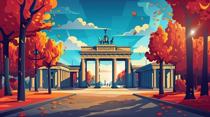 Wall Mural - berlin landmarks, brandenburg gate and berlin tv tower, germany, minimal flat design illustration, n