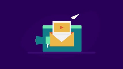 Wall Mural - Send email messages to audience, Email marketing software technology, Email advertising campaign. Newsletter video content. Animation video clip