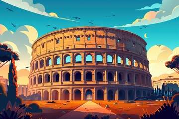 Wall Mural - rome landmarks, colosseum and vatican, italy, minimal flat design illustration, no logo, no trademar
