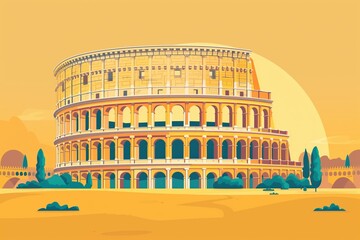 Wall Mural - rome landmarks, colosseum and vatican, italy, minimal flat design illustration, no logo, no trademar