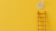 © Mutshino_Artwork - Wooden ladder reaching a bullseye target on a bright yellow background..