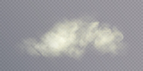 Poster - Transparent smoke PNG isolated on transparent background. Yellow steam effect, special effect. Vector texture of steam, fog, cloud, smoke.