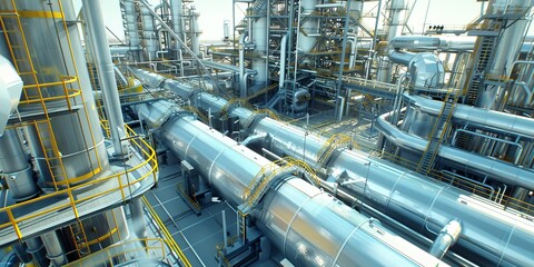 Poster - Chemical plant with pipelines and tanks processing raw materials