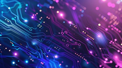 Poster - Vivid futuristic circuit board image featuring neon lights, glowing connections, and vibrant colors
