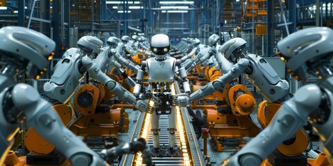 Aufkleber - Collaborative robots (cobots) working alongside humans in assembly lines