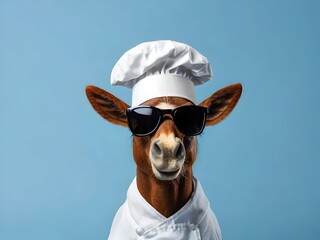 adorable horse wearing a chef hat - minimalistic modern background. charming, culinary-themed illust