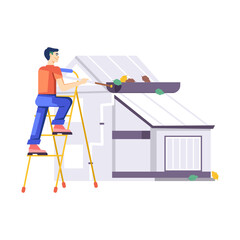 Canvas Print - a flat character illustration of gutter cleaning