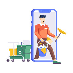 Wall Mural - Flat character illustration of cleaning app 

