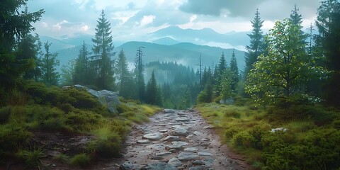 Canvas Print - Misty Mountain Path Illustration