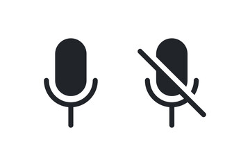 Wall Mural - on and off signs for a microphone in user interface. media isolated elements. vector icons in flat s