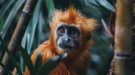 Wall Mural - A happy red monkey glancing at the zoo camera