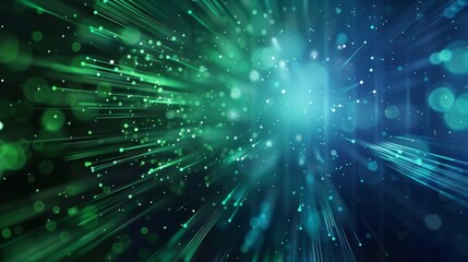 Canvas Print - A visually stunning abstract background with green and blue light streaks and particles, resembling a cosmic explosion