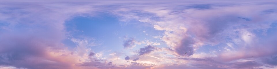 Wall Mural - sunset sky panorama with bright glowing pink cumulus clouds. hdr 360 seamless spherical panorama. fu