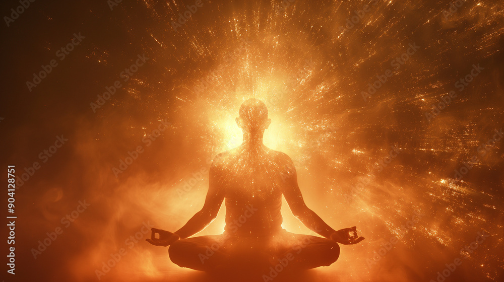 Meditator Radiating Light Meditative figure radiating explosive light; intense brain waves. Stock ...
