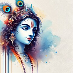 Wall Mural - Watercolor portrait illustration of lord krishna for janmashtami.