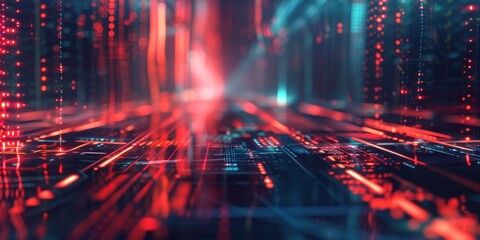 Poster - Futuristic digital network art with glowing lights, data streams, and modern design featuring a hightech aesthetic