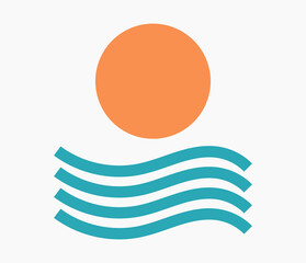 Wall Mural - sun and sea wave artistic symbol icon. retro style vector illustration.