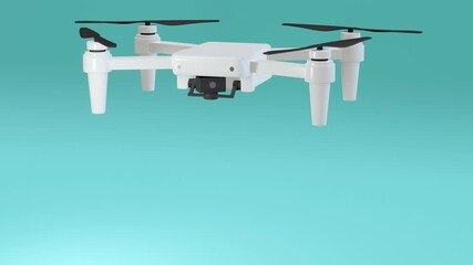 Poster - A white quadcopter drone with black propellers. Minimal modern seamless motion design. Abstract loop animation