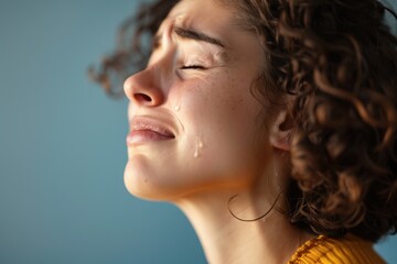 Vulnerable Teenage Girl in Profile Crying Silently - Mental Health and Emotional Distress Concept