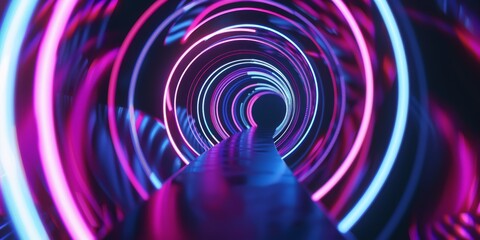 Poster - Vivid neon light tunnel with futuristic LED glow, creating an abstract and mesmerizing visual effect.