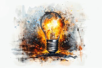 Canvas Print - Exploding Light Bulb with Fiery Elements Creative Abstract Art Dynamic Design Bright and Vibrant Colors Innovation and Imagination Modern Artistic Expression