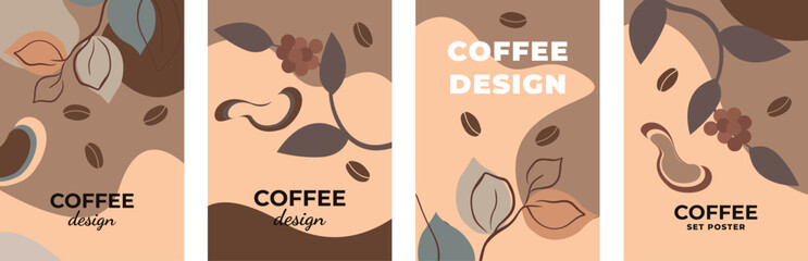 Wall Mural - Vector set of drawings template banner poster flyer coffee design, drawing in coffee tones coffee beans design elements