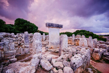 Taula enclosure, talayotic village of torralba den Salord. 1000 b.C., Menorca, Balearic islands, Spain