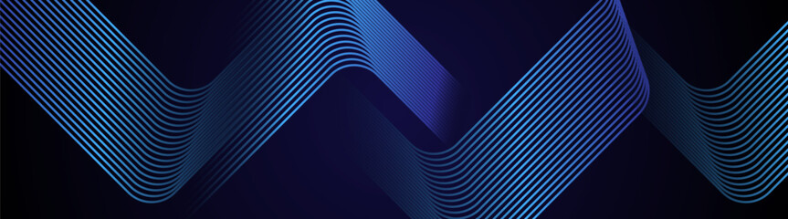 Poster - shiny blue abstract glowing geometric lines on dark background