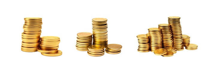 Wall Mural - stack of golden coins cutout. golden coin stack on transparent background