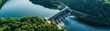 © SITTAKAN - Hydroelectric dam on a river, generating renewable energy, top view, modern power solution, futuristic tone, Complementary Color Scheme, copy space for text
