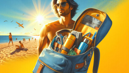 Wall Mural - suitcase on the beach