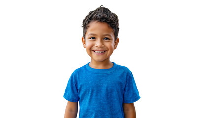Poster - Portrait of a little Hispanic boy smiling and looking at the camera, isolated on transparent background